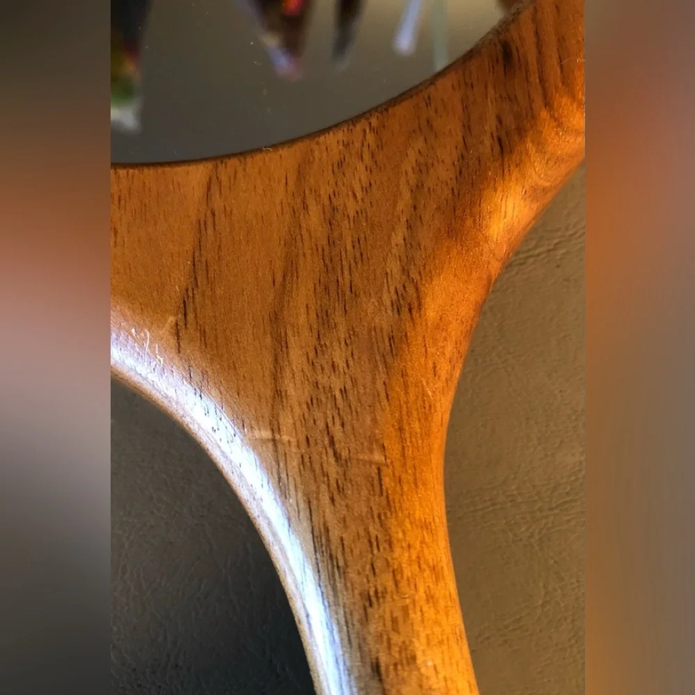 Wooden Round Long Handled Hand Mirror-Handcrafted/vintage 1980s -16.5” long